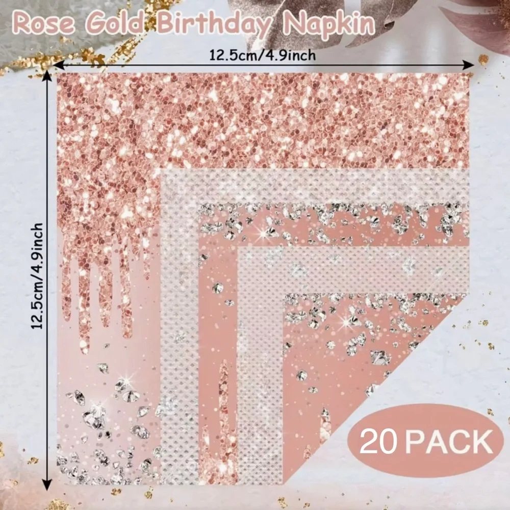 Rose Golden Diamonds 3-ply Cocktail Beverage Party Napkins, 20 ct
